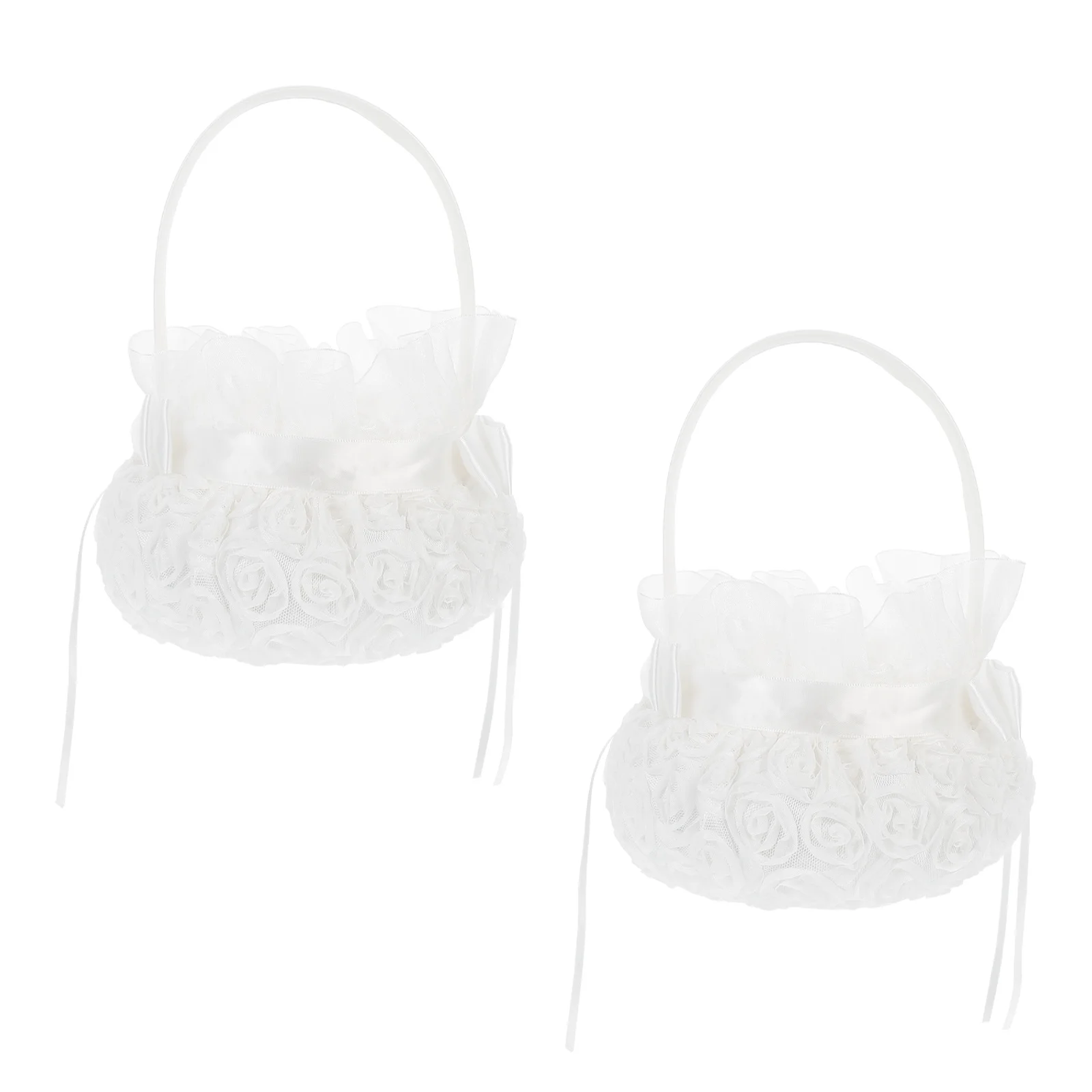 

2pcs Wedding Flower Baskets Elegant Rose Embroidery Bride Ceremony White Romantic Storage Baskets for Special Occasions