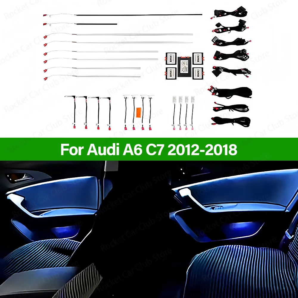 For Audi A6 C7 2012-2018 Car Indoor Decoration Atmosphere Lamp MMI Bluetooth APP Control Refit Part LED 21 Colours Ambient Light
