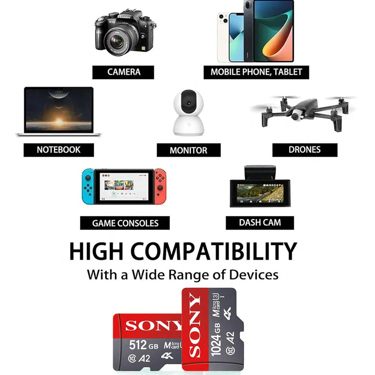 SONY Micro SD TF Card 1TB Memory Card Class 128GB 256GB High Speed Cartao De Memoria Flash Memory TF Mecard C10 For Xiao Mi - Image 3