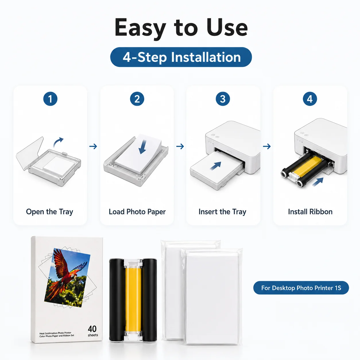 Mijia 1S Photo Printer Vibrant Colors 6-Inch Paper 4x6 Printing Refill Kit with Ink Ribbon 100x148mm for Home & Office