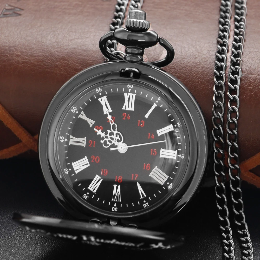 Schwarze Nummer zu meinem Mann Text Quarz Taschenuhr Vintage Halskette Anhänger Universal uhr Geschenk für Jungen und Mädchen