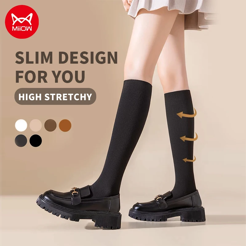 MiiOW 3 Pairs Women Long Socks Set Y2K Kawaii Lolita Stockings Tights Slim Leggings Cotton Solid Compression High Sock Harajuku