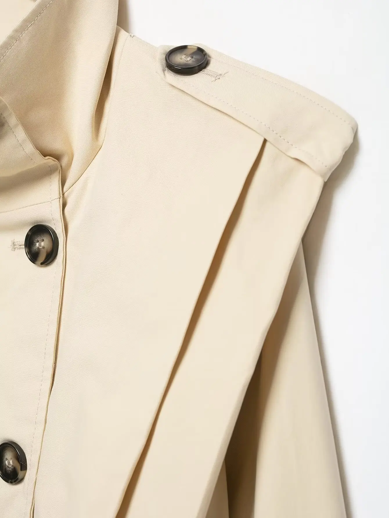 Women Khaki Vintage Short Jackets Spring Autumn Female Double Breasted Cropped Trench Coats Lady Long Sleeve Pleat Street Jacket