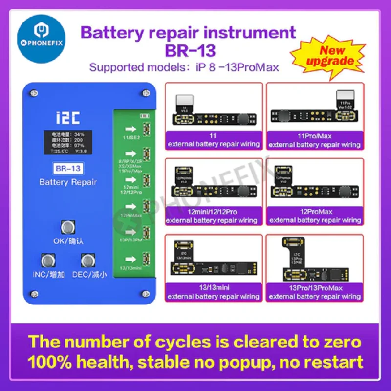 I2C BR-13 Pin Flex Cáp Dữ Liệu Corrector Cho iPhone 11 12 Pro 13 Pin Cân Chỉnh Công Suất Hiệu Quả Thiết Lập Lại Sửa Đổi
