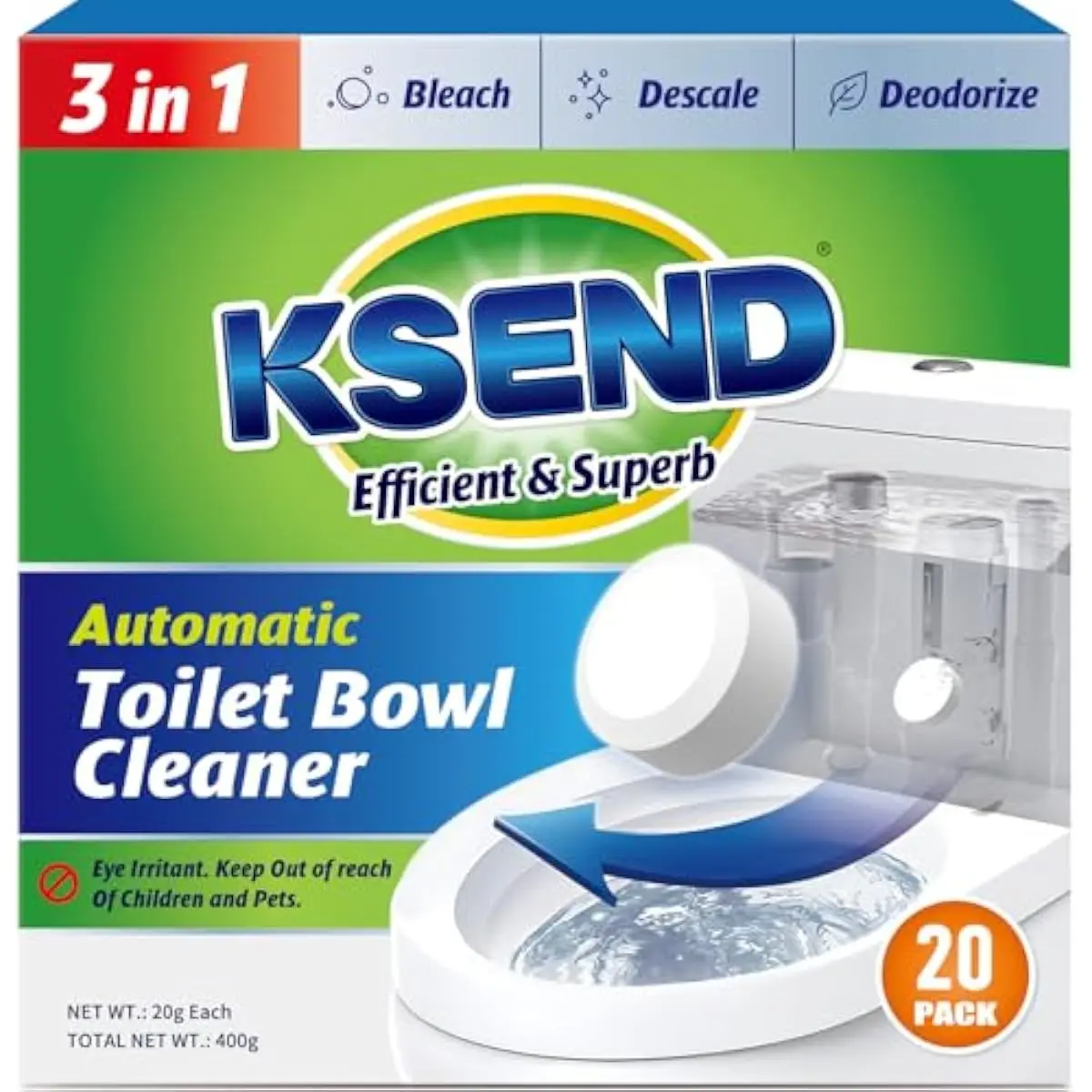 Toilet Bowl Cleaner Tablets 20 Pack, Auto Bleach, Powerful Cleaning