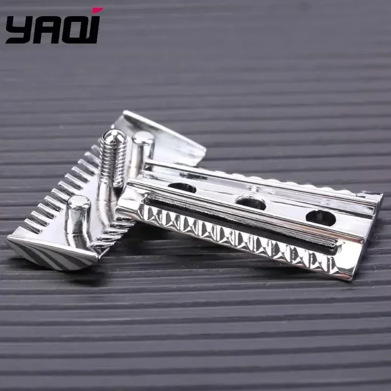 YAQI Men's Double-Edged Slant Safety Razor Head Chrome Color Aggressive Shaving Tool Beard Styling Accessory