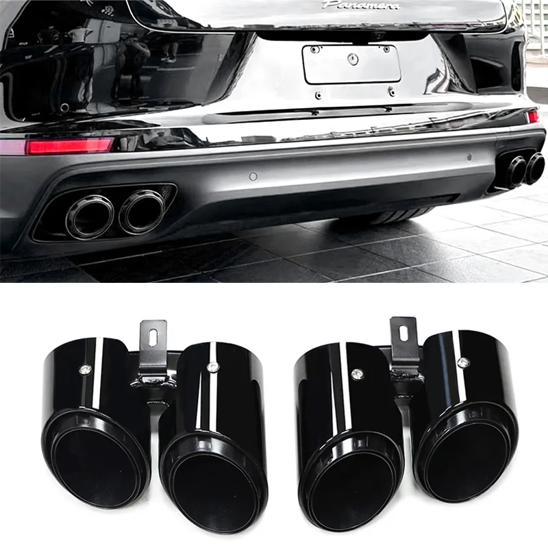 Für 2017 bis 2024 Porsche Panamera 971 Square Exhaust Upgrade Sport Quad Schwarz Edelstahl Schalldämpfer Endrohr Auspuffspitze