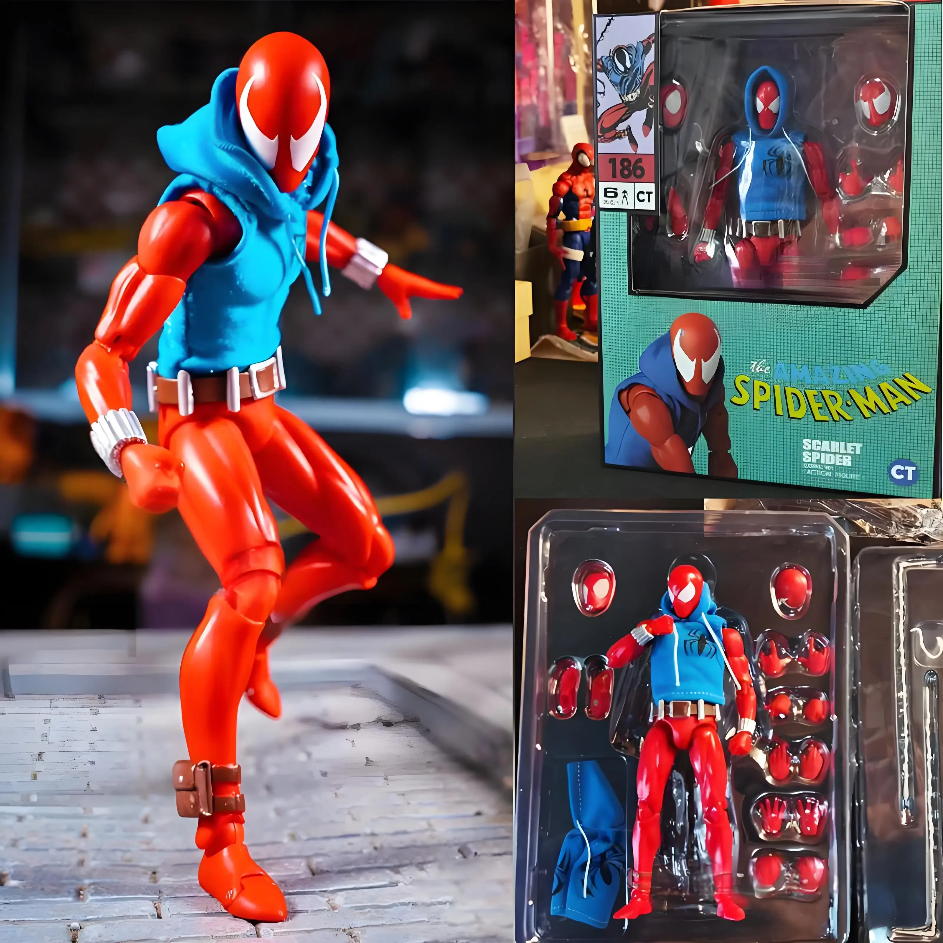 Scarlet Spider Mafex 186 Ben Reily Action Figure Ct Toys Comic Ver. مجموعة سبايدر مان أنيمي كو نموذج لجسم لعبة هدية #2