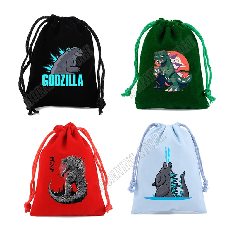 Godzilla Drawstring Bag Cartoon Print Pocket Cute Canvas Drawstrings Handbag Anime Children Boys Toys Storage Bag Birthday Gifts