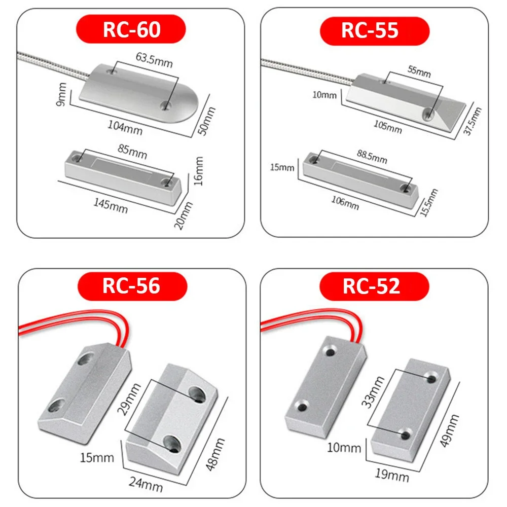 Sensor de puerta NC, persiana enrollable con cable de Metal, contacto magnético, interruptor de lengüeta para sistema de alarma de seguridad