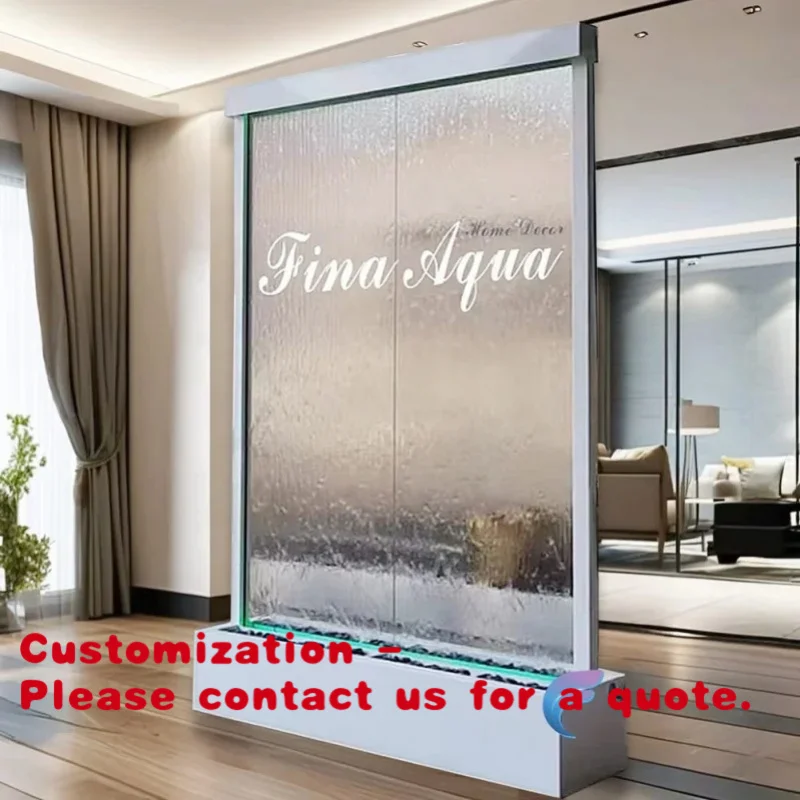 

Современный передвижной водопадный фонтан-ширма из закаленного стекла и нержавеющей стали для помещений и улицы, беспроводной, на заказ