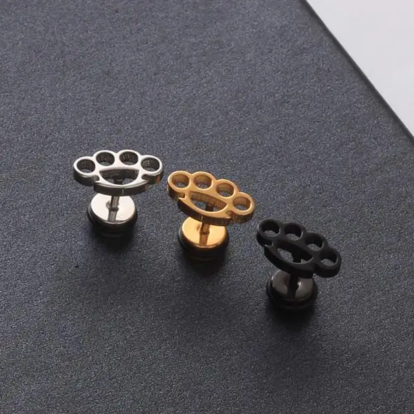 2 pieces Steel Black Gold Color Steel unique Flower shaped Men Women Ear stud Earrings ear plug for men women unisex type