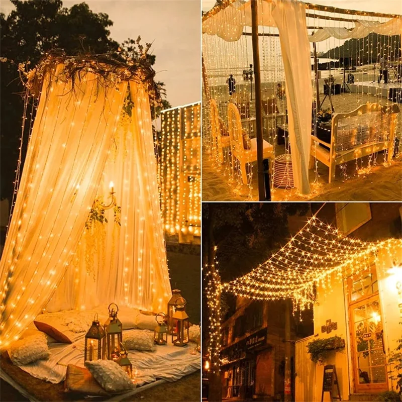 Solar Curtain Light LED Outdoor IP65 Waterproof Fairy String Lights Yard Christmas Wedding Home Bedroom Decoration Lighting