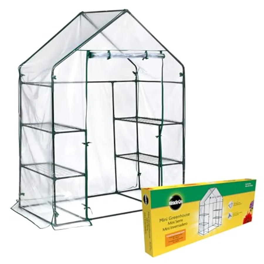 

Outdoor Mini Walkin Greenhouse Plant Tent for AllSeason Use with 4 Wire Shelves 4'8 x 29 x 6'5 Clear Structure to Accelerate Pl
