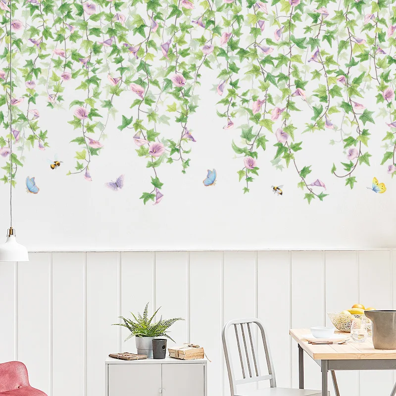 Morning Glory Top Corner Line Decorative Sticker Sofa Bedroom Background Plant Wall Stickers Vine  Self-adhesive Waterproof