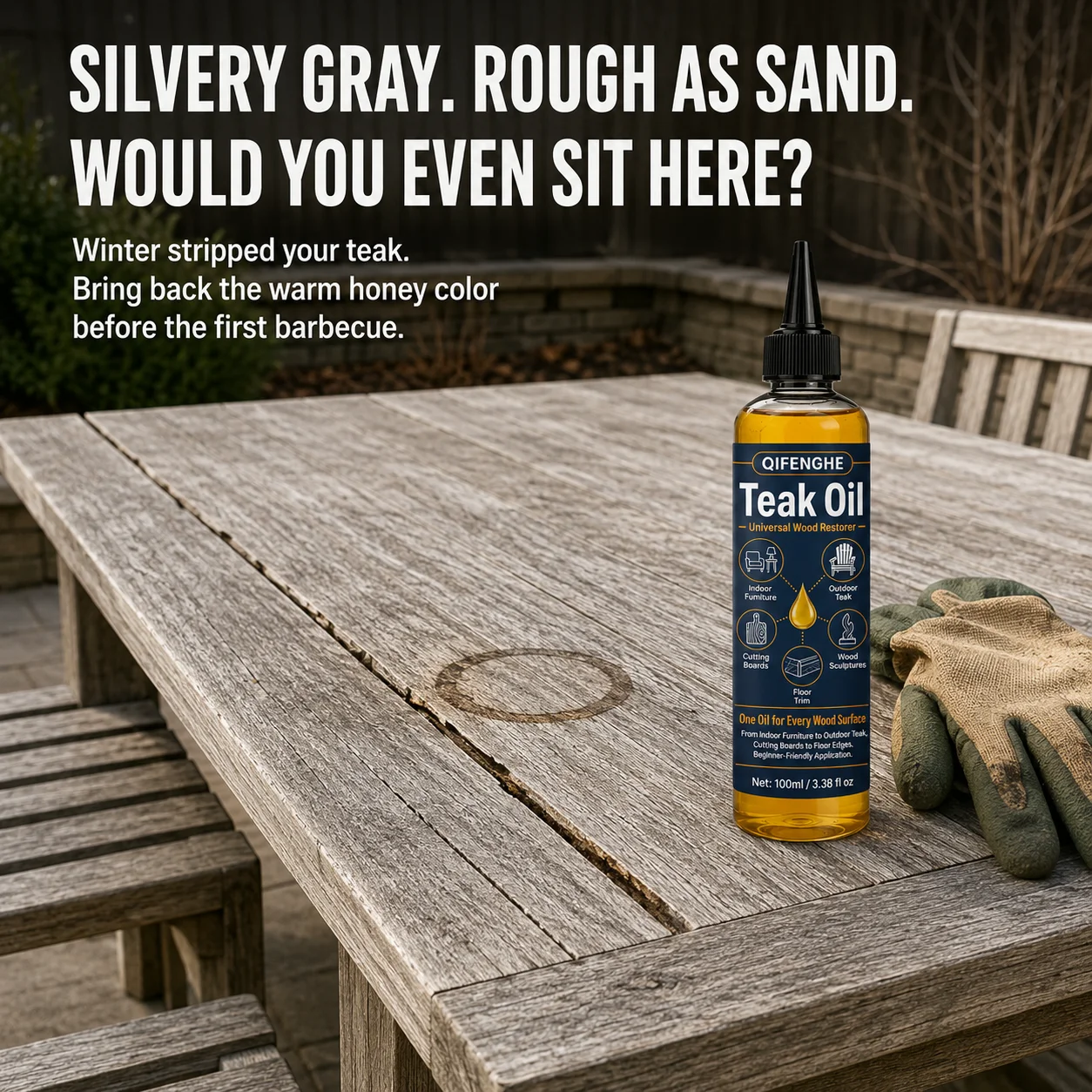 Outdoor Furniture Restoration - Teak Oil Wood Care 100ml, Natural