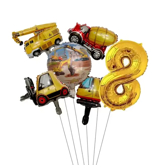 6-teiliger Mini-Karton-Fahrzeugballon mit 32-Zoll-Gold-Zahlen-Ballon-Set für Jungen, Bauauto-Thema, Geburtstagsparty-Dekorationen – Detail 11