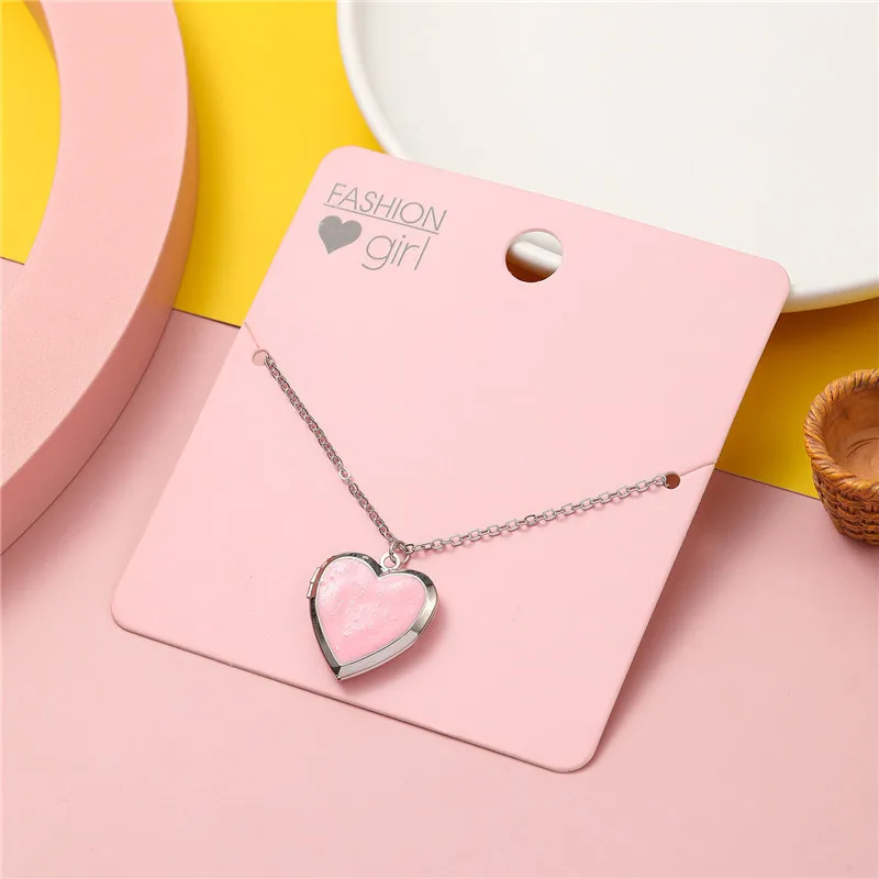 New Sweet Peach Heart Love Necklace Opening And Closing Heart Shaped Photo Frame Pendant Girls Fashion Jewellery Birthday Gifts