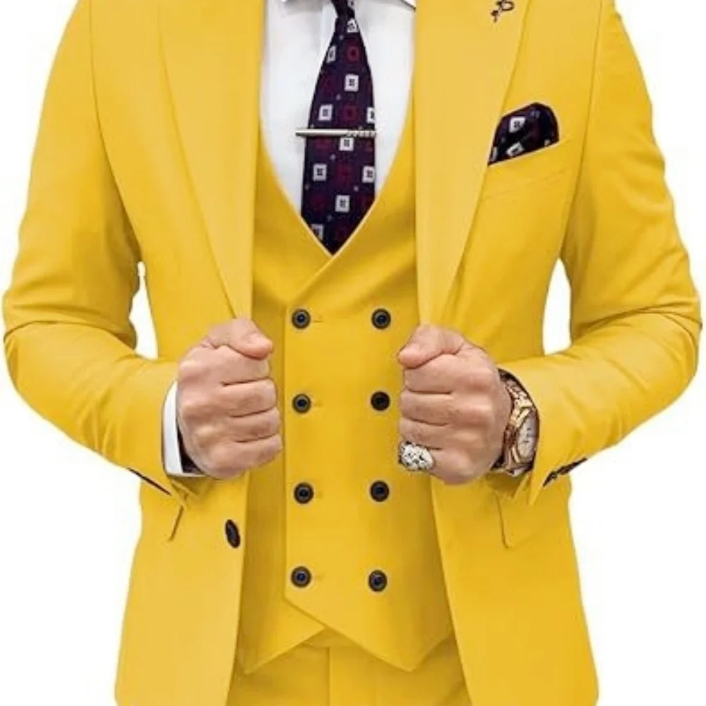 

Elegant Suit for Men Peak Lapel 3piece Blazer Vest and Pant Set Groom Tuxedo Suits for Men Wedding Dresses Business Banquet