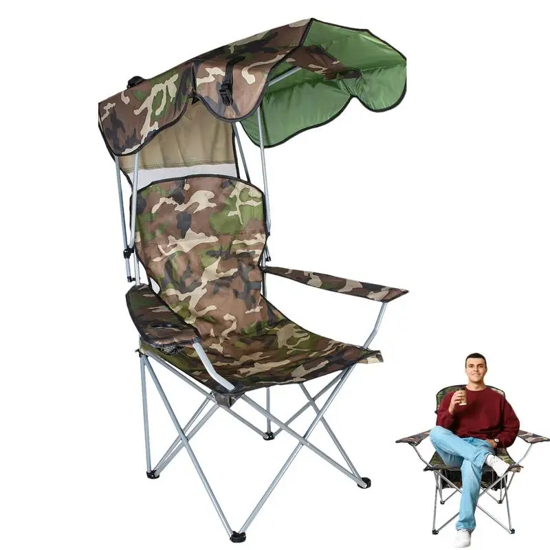 

Folding Chair With Sun Shield Camping Lounge Chair Portable Fishing Stool Lightweight & Sturdy Foldable Seat Sun Protection For