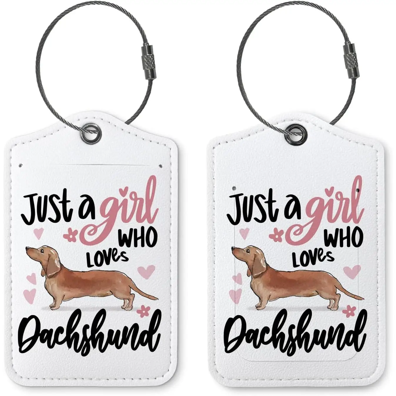 

Dog Luggage Tags for Suitcases Dachshund 2 Pack Baggage Tag Label with Steel Loop Handbag School Bag Backpack Traveling
