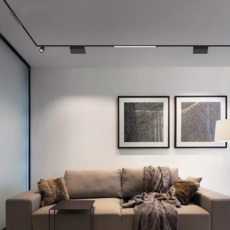 

Ультратонкая магнитная трековая система освещения 5 мм, 48 В, светодиодные потолочные лампы на магнитной шине, поворотные прожекторы, линейные светильники