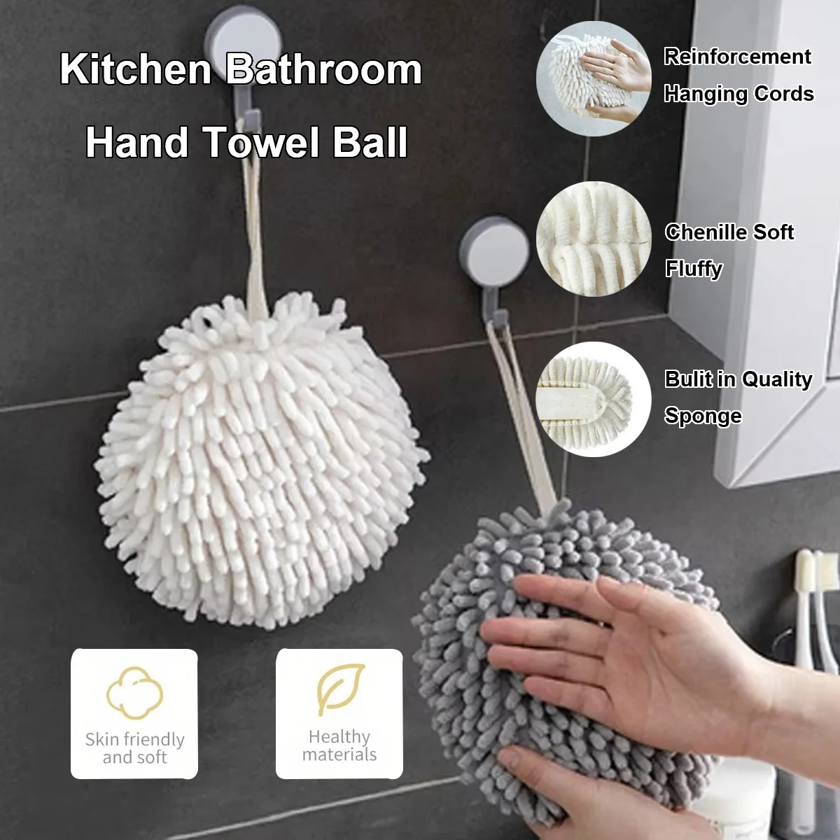 ห้องครัวห้องน้ำผ้าเช็ดมือลูกบอลน่ารักผ้าขนหนูแห้งเร็วนุ่มดูดซับทนทานผ้าขนหนูไมโครไฟเบอร์สำหรับห้องครัวบ้านห้องน้ำ