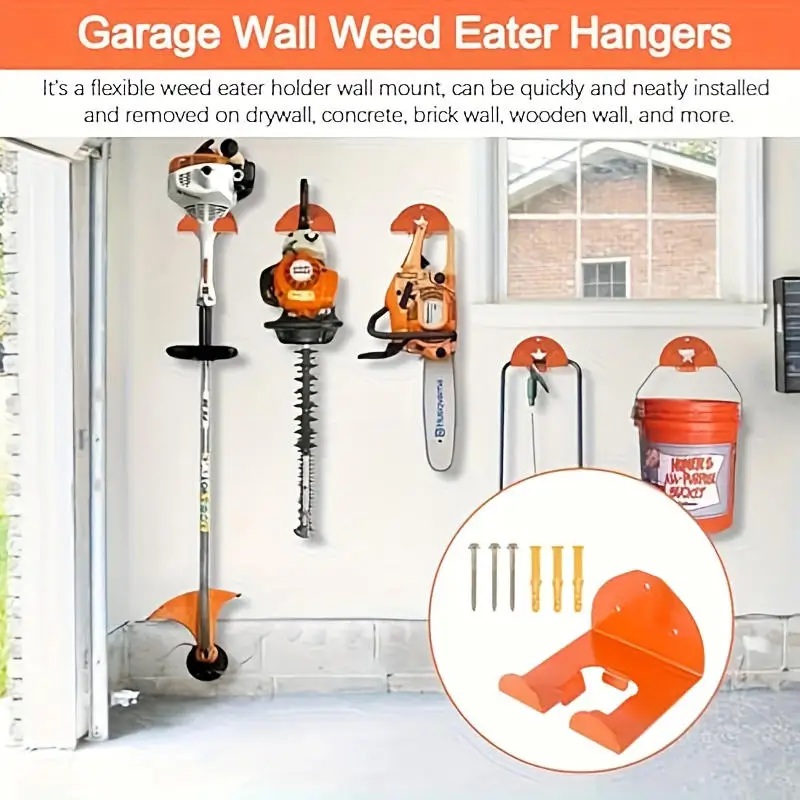 Wall Mounted Garage Organizer Trimmer Rack Garden Power Tool Hanger Weed Whackers Holder For Grass Trimmer Hedge Garden Tools