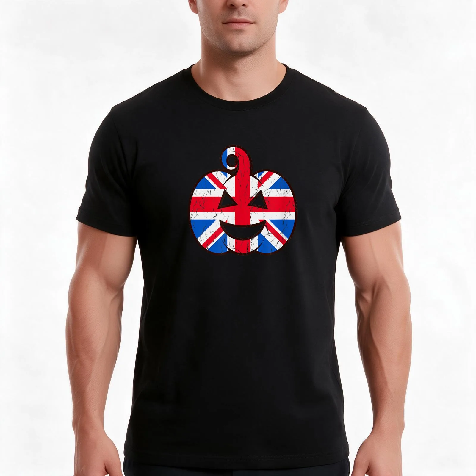 British Halloween Pumpkin Shirt United Kingdom Flag Costume T-Shirt, Summer Casual Cotton Tee, Oversized Streetwear Tops