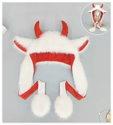 Straße Niedlichen Cartoon Austern Kuh Plüsch Hut Punk Pantheon Teufel Horn Hüte Subkultur Dunkle Herbst Winter Warme Gehörschutz Kappe Mädchen