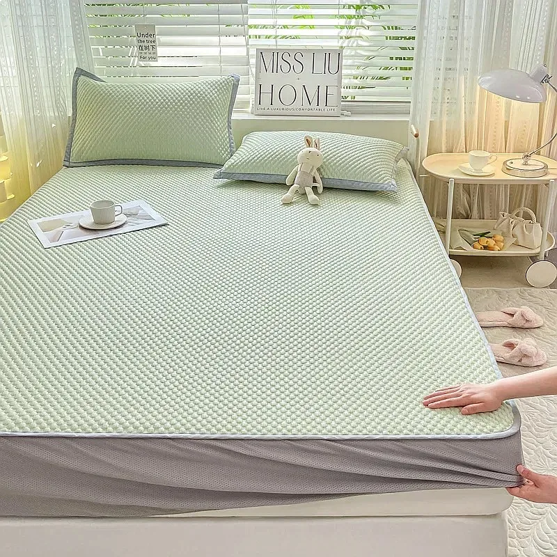 Summer Cooling Latex Bed Fitted Sheet Set Soft Air-Conditioning Mat with Bed Skirt Washable Anti-Slip Mattress Protector Cover