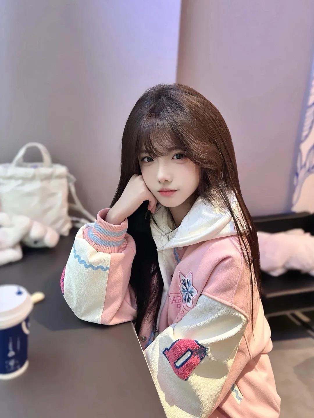 American Sweet Color Block Snowflake Embroidery Baseball Jacket Women's Spring Autumn Loose Fit Casual Style Fashion Outerwear