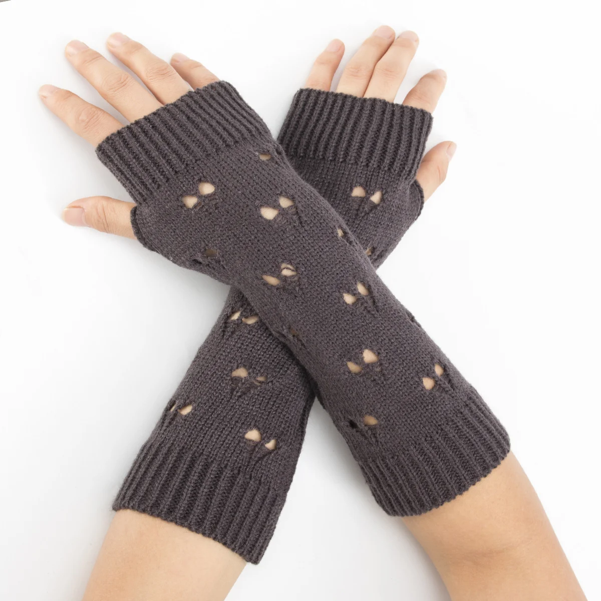 Guanti lunghi senza dita da donna Cute Fashion Casual Arm Crochet Warmer Knitting Hollow Mitten guanti morbidi neri accessori Lolita