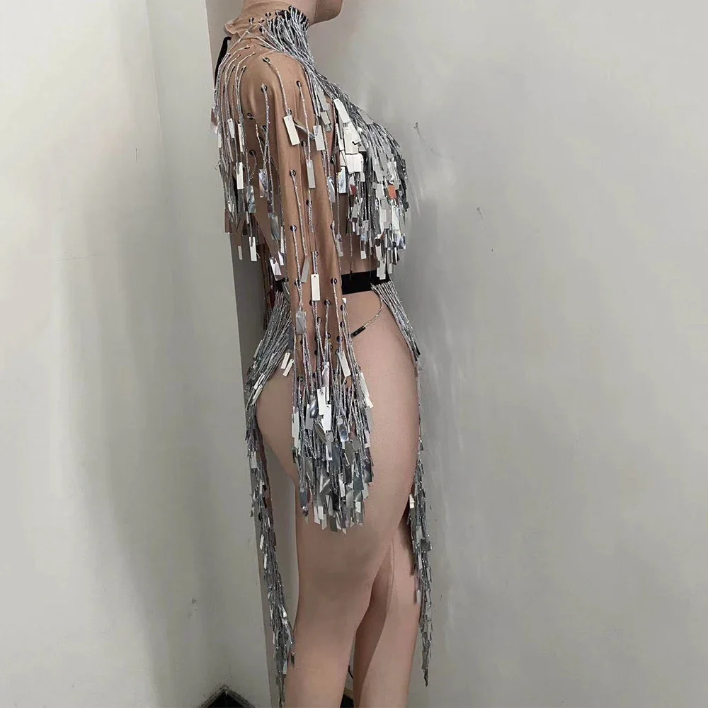여성 반짝이 스팽글 생일 퀸 의상 태슬 하이 슬릿 롱 나이트클럽 드레스 DJ 가수 댄스 공연 무대 의상 2026