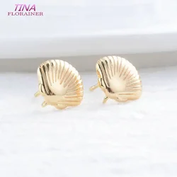 4PCS 11*11.5MM 14K Gold Plated Brass Shell Shape Stud Earrings  DIY Jewelry Making Accessories