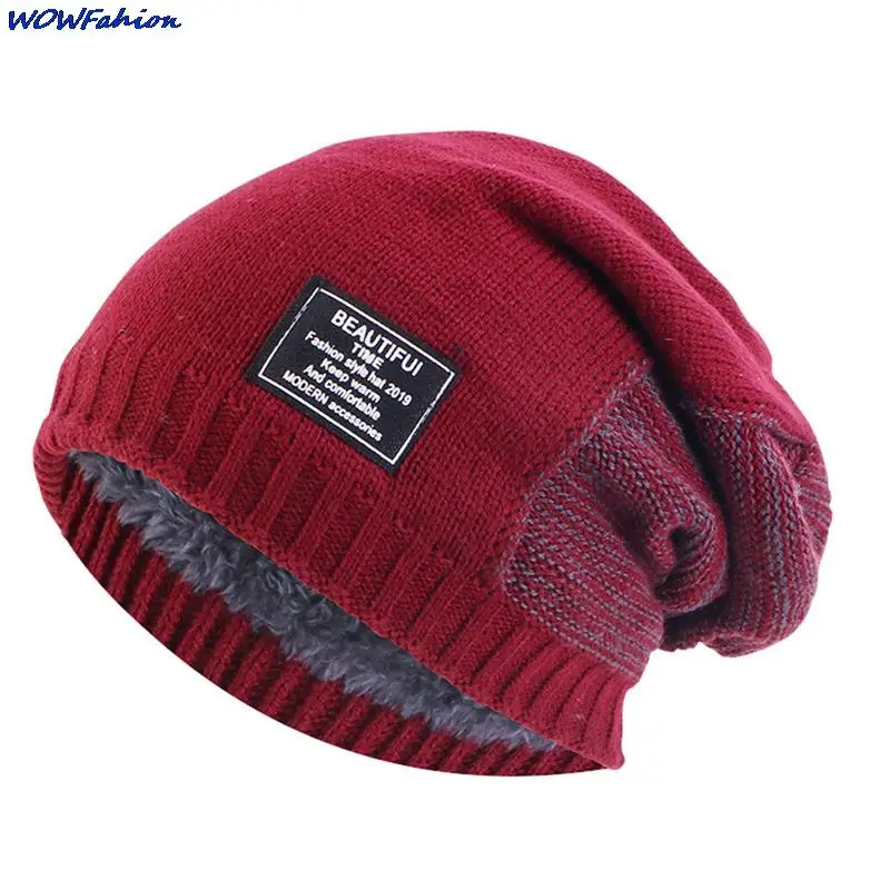 Lable Letter Inside Plus Velvet Knitted Hat Hip Hop Beanies For Men Women Winter Warm Thicken Pile Out Skullies Beanies Cap