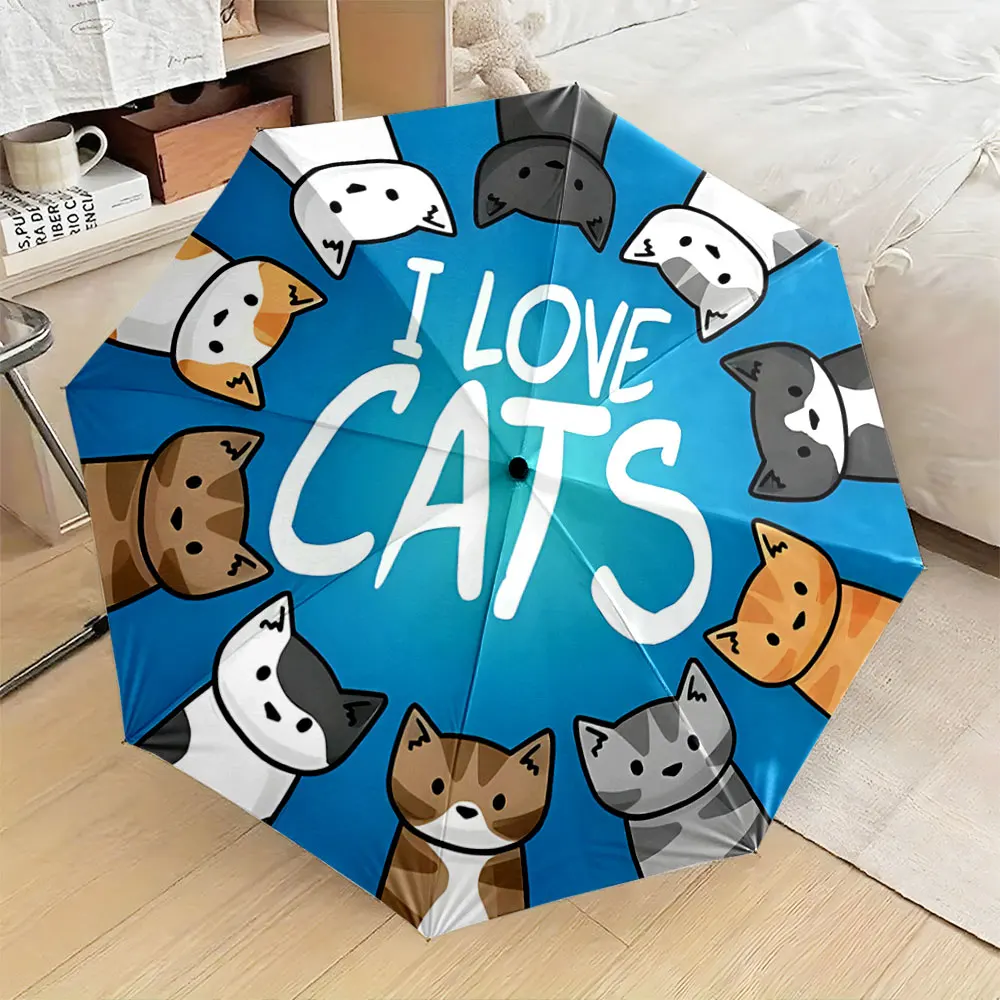 1PC Cute Cat Design Umbrella for Feline Lovers Print 8 Iron Ribs Folding Umbrella Auto-Open Fashion Sunshade