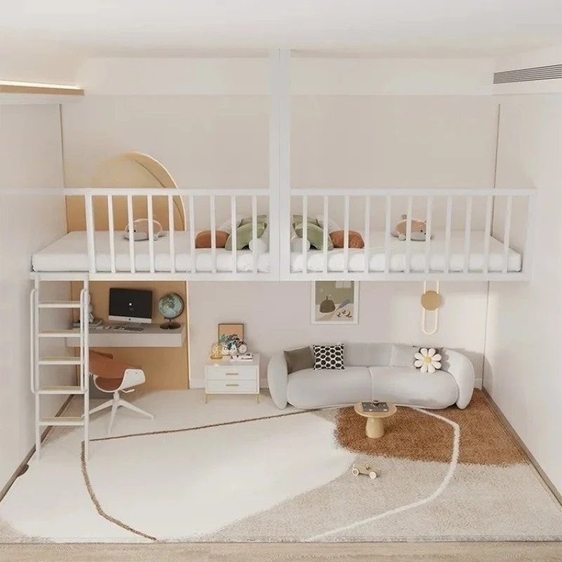 

Extended straight ladder bed bunk bed adult hanging bed upper and lower small apartments optimize space-saving design