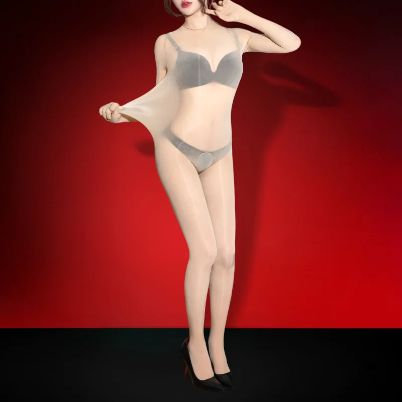 المرأة كامل الجسم جوارب طويلة مرونة جدا النفط لامعة لامعة الحرير بذلة مع خمسة أصابع شفافة الملابس الداخلية الملابس الداخلية الغريبة #3