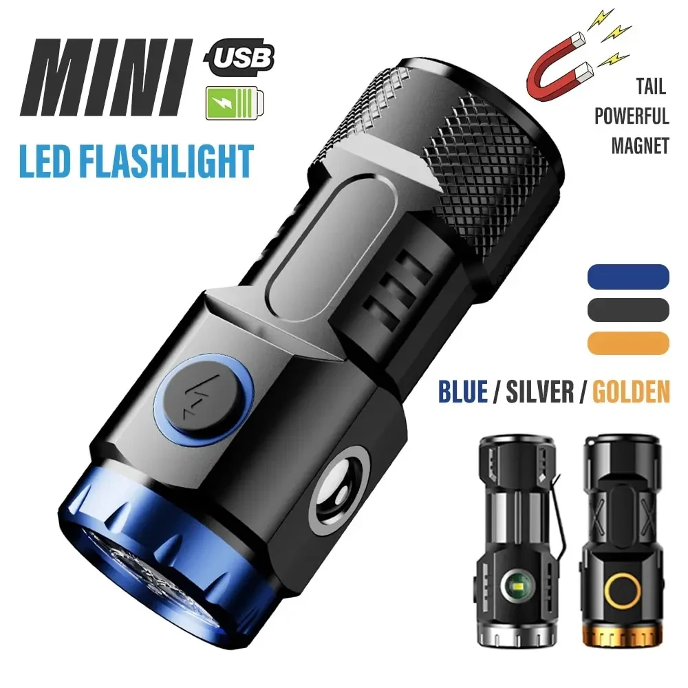 MINI LED Flashlight Rechargeable Camping Light With Side Lights and Lampshade Tail with Magnet Suitable for Exploring, Camping