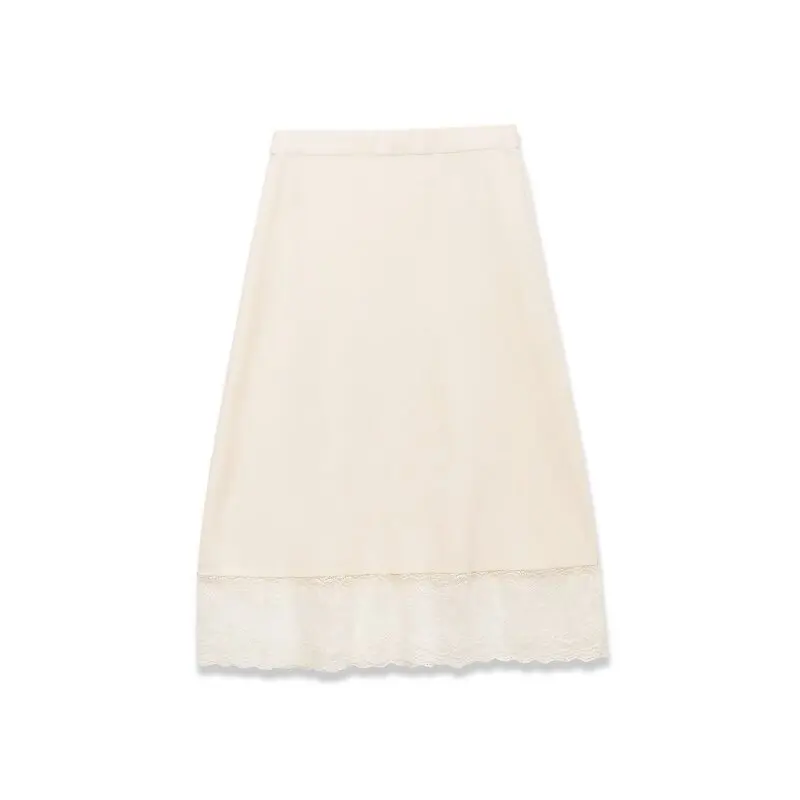 Women’s Casual Mid Rise Lace Knit Midi Skirt Half Skirt for Home Comfortable Wear Fashion Daily Loungewear