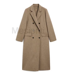 Original Quality Casual Double Sided Wool Coat For Women Lapel Double Breasted Minimalism Long Coats 2024 Female Autumn Winter