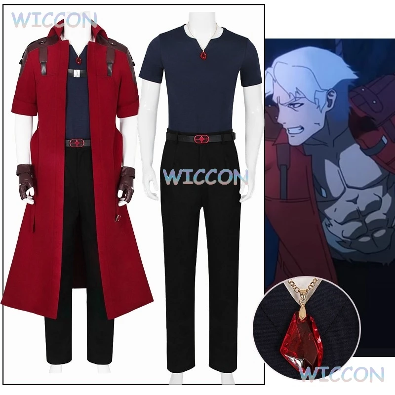 دانتي كوسبلاي سترة واقية حمراء أنيمي دانتي الشيطان قد يبكي معطف كوسبلاي مع قلادة بدلة الهالوين شعر مستعار للرجال بدلة لعب الأدوار في الهالوين