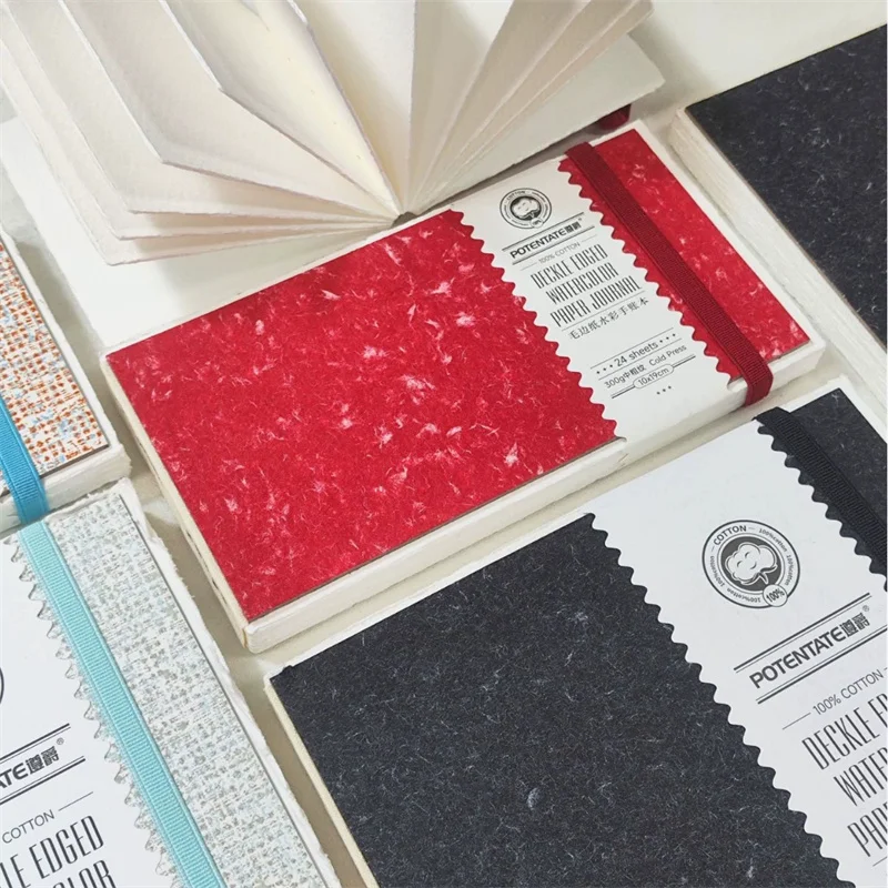 Potentate Watercolor Paper Journal 100% Cotton Deckle Edged 300g Travel Water Color Sketchbook 24 sheets For Painting