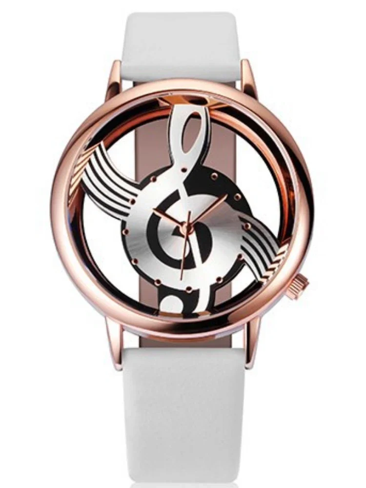 Reloj de cuarzo con notación a la moda para hombre y mujer, pulsera informal con correa de cuero PU en blanco y negro, regalo femenino