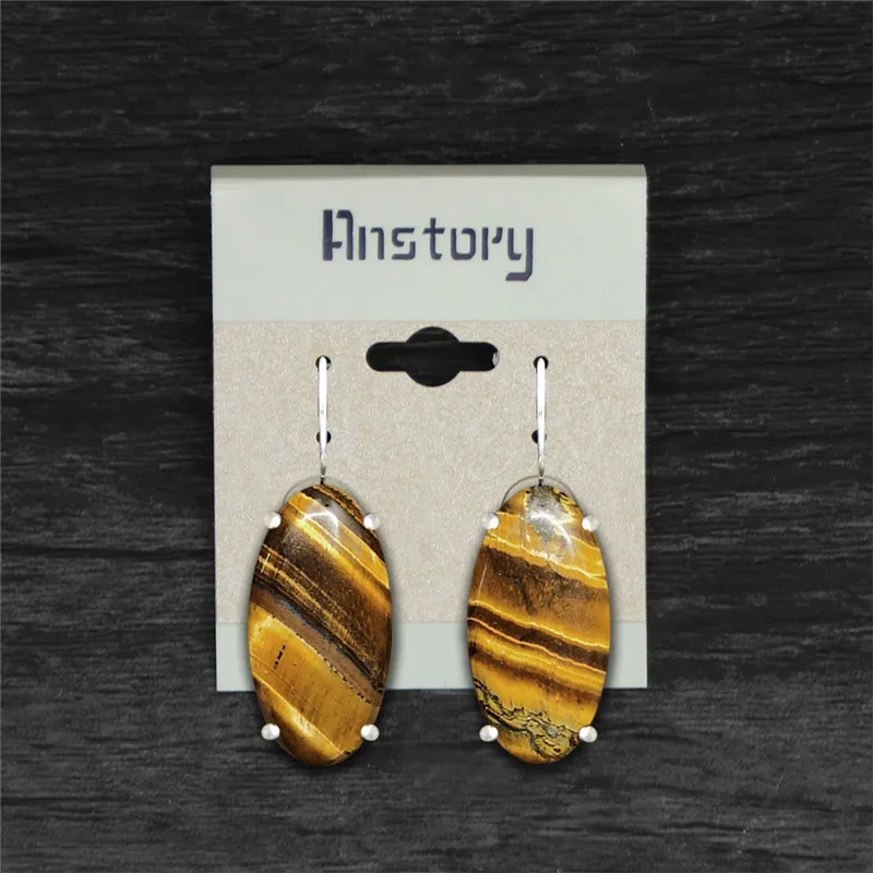 Big Vintage Eye Shape Natural Tiger Eye Earrings For Women Antique Silver Plated Natural Stone Claw Fashion Jewelry