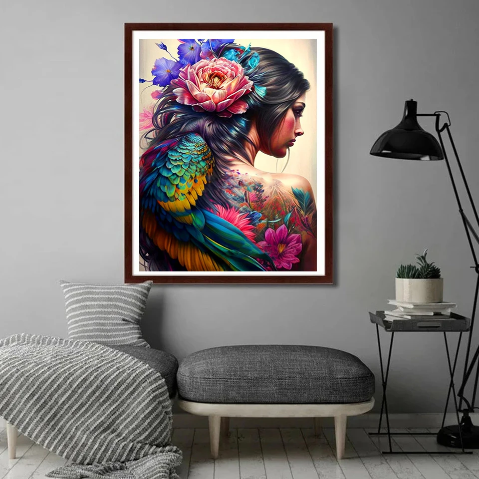 زهرة فتاة 5D الماس مجموعات اللوحة مثير الوشم الفاوانيا امرأة الحفر الكامل الماس الفسيفساء التطريز الخيال الطاووس الجنية