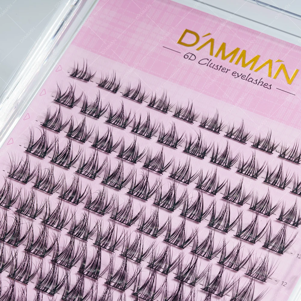 DAMMAN DlY Lash Extension Kit Individual 6D Cluster Eyelash Extension Light D Curl 0.07mm Lashes with Lash Bond and Seal At Home