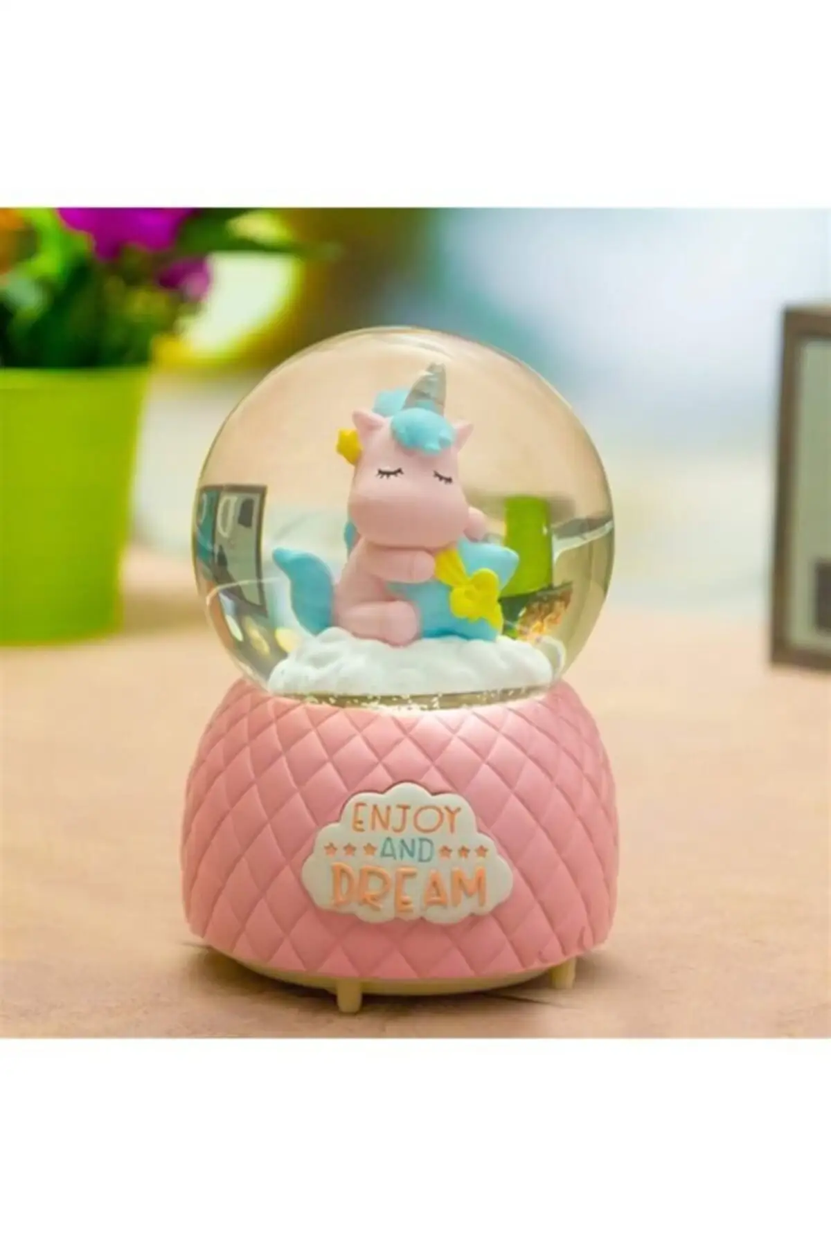 

Pink Unicorn Charming Luminous Cute Musical Snow Globe 14cm 10cm Decorative Balls Home Office Products Kids Room