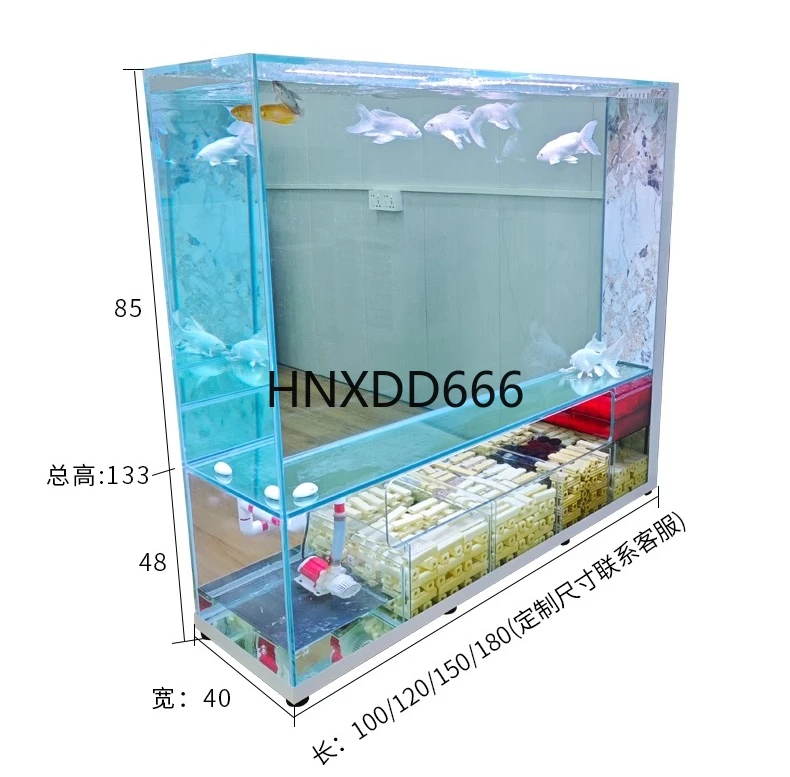 

Floor-to-ceiling screen rock slab fish tank living room ultra-white glass integrated